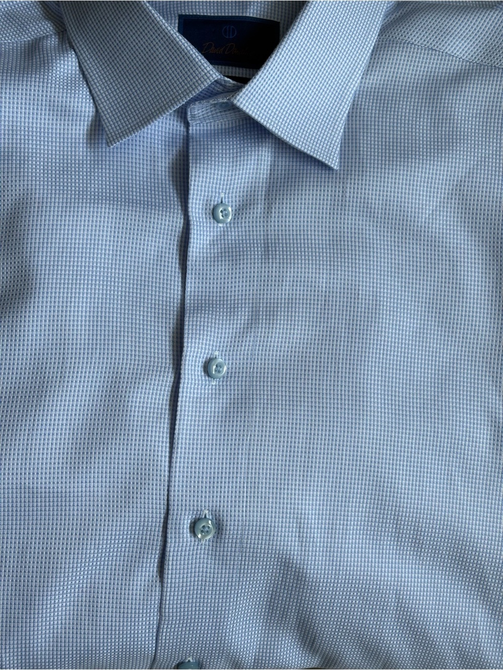 David Donahue Dress Shirt Regular Fit Blue White Dobby Spread Collar 18 34/35